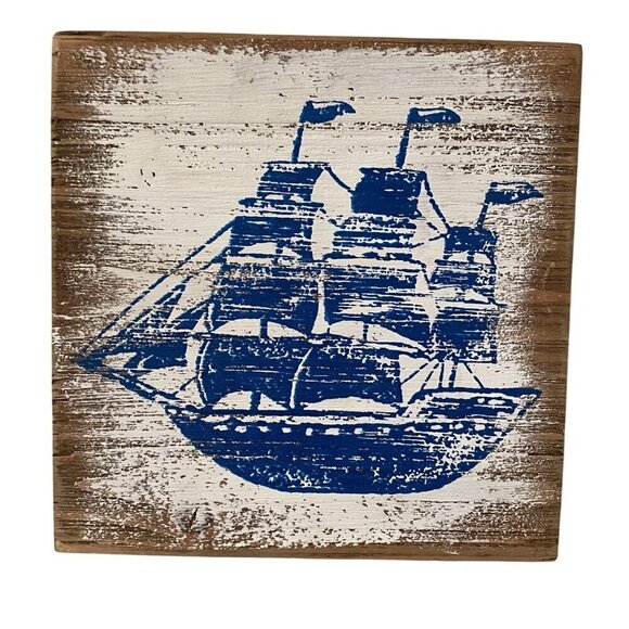 Nautical Ship Wooden Wall Art 8 x 8 - Picture 1 of 4